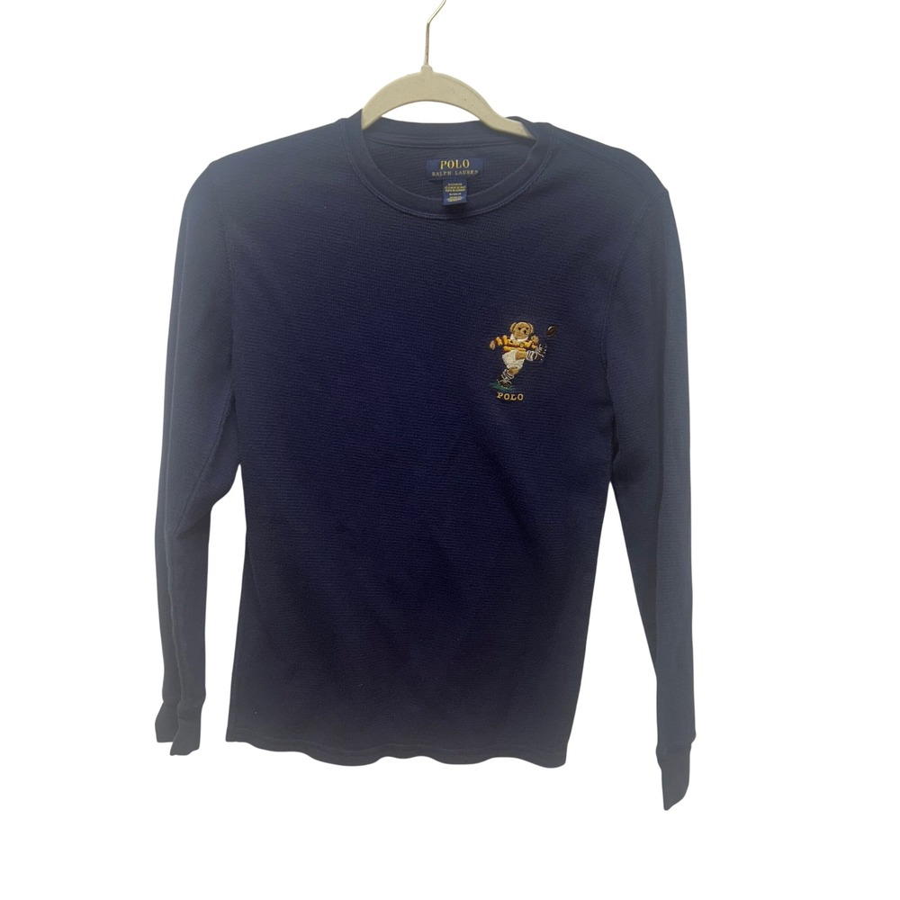 Polo Ralph Lauren Navy Waffle Knit Thermal Sleepwear Shirt Polo Bear Small